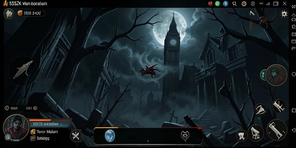 Screenshot gameplay 555ZK yang menegangkan saat menjelajahi rumah angker.