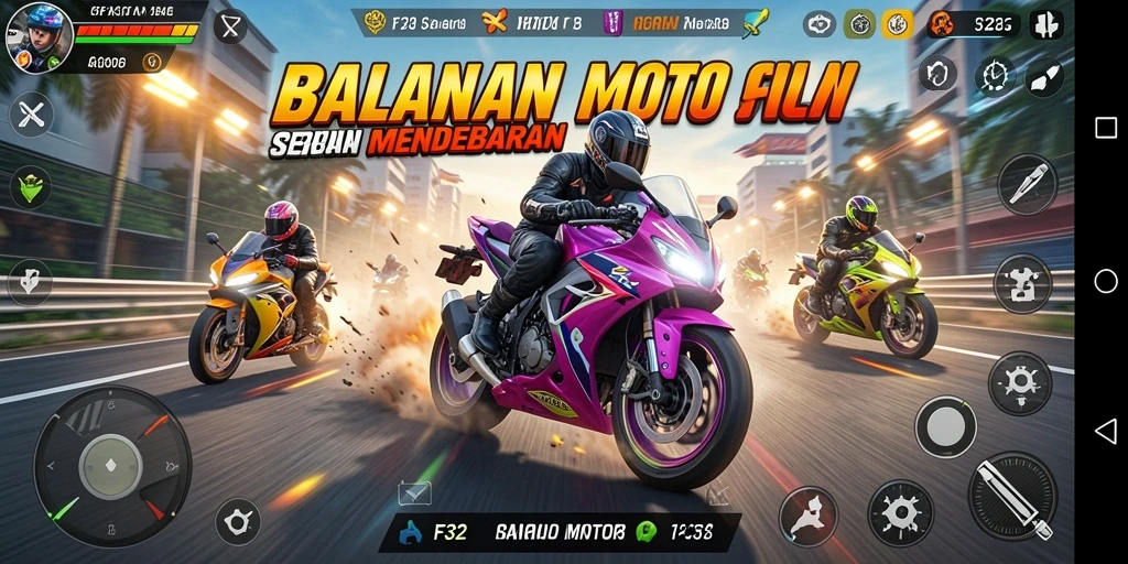 Tampilan gameplay seru di F32 saat balapan motor.